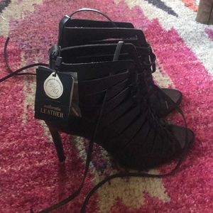 Zara leather open toe lace up booties